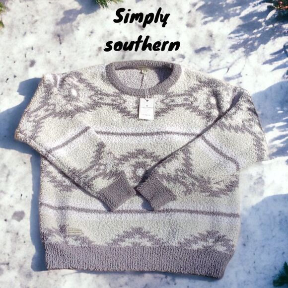 SIMPLY SOUTHERN NWT SOFT COZY SWEATER AZTEC DESIGN CREW NECK MEDIUM - Picture 2 of 8